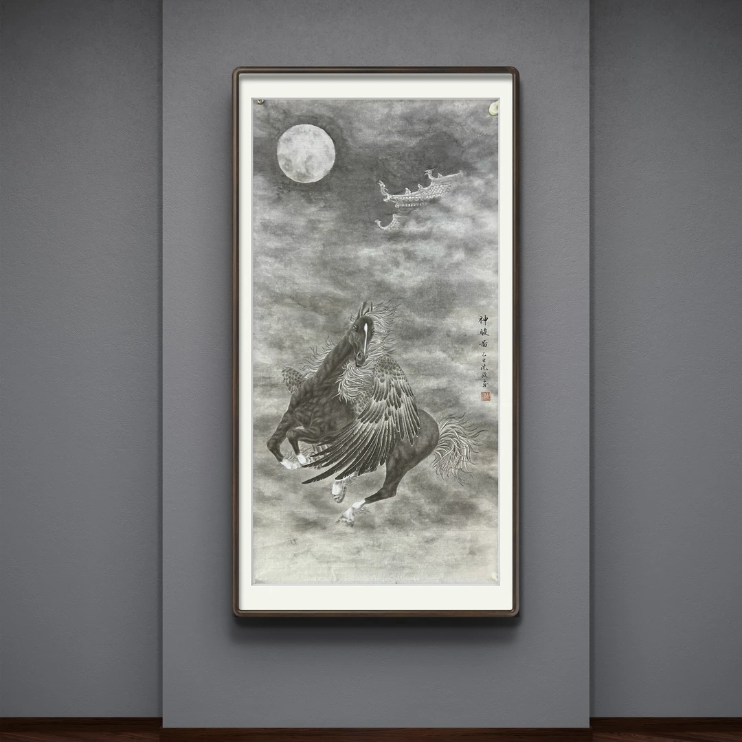 新中式客厅玄关走廊禅意国画工笔马装饰画书房茶室民宿挂画软装
