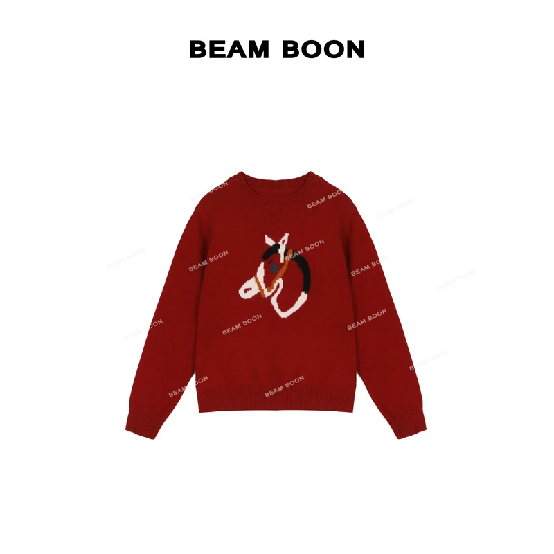 【冰岛小马】超软进口澳毛兔毛撞色提花高奢新年限定显瘦针织衫