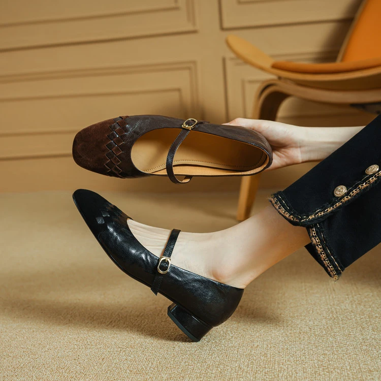 2.5cm 法式复古百搭粗跟浅口单鞋春季英伦风通勤简约时尚玛丽珍鞋