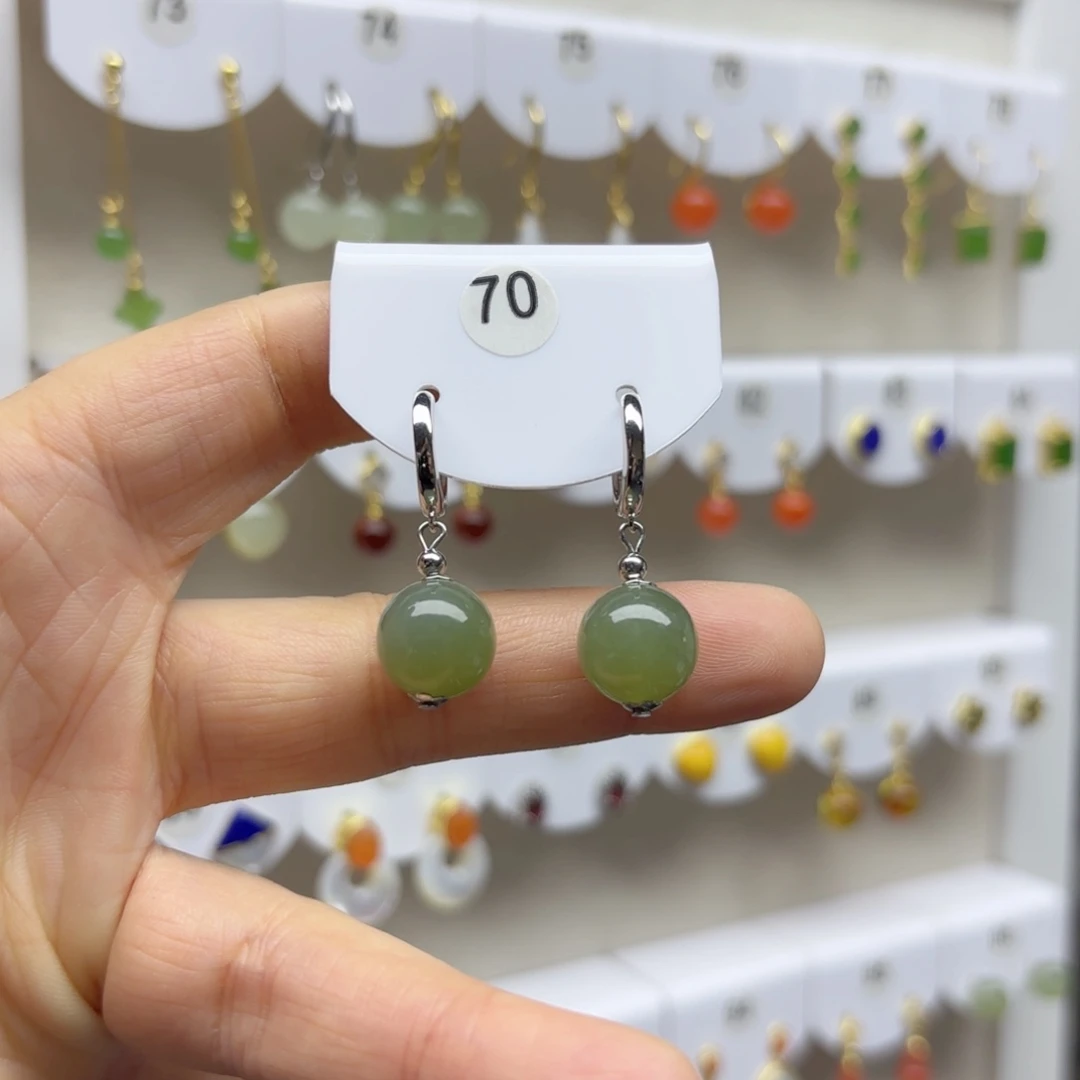 银S925镶嵌和田玉耳饰