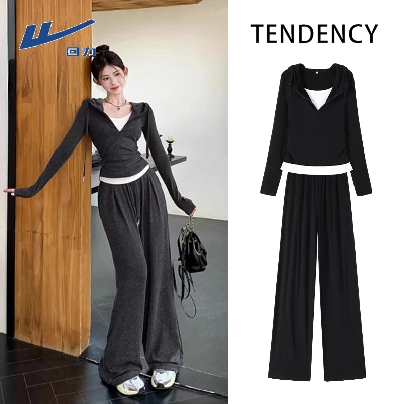 回力慵懒休闲舒适假两件连帽卫衣休闲裤套装2025秋季新款两件装L