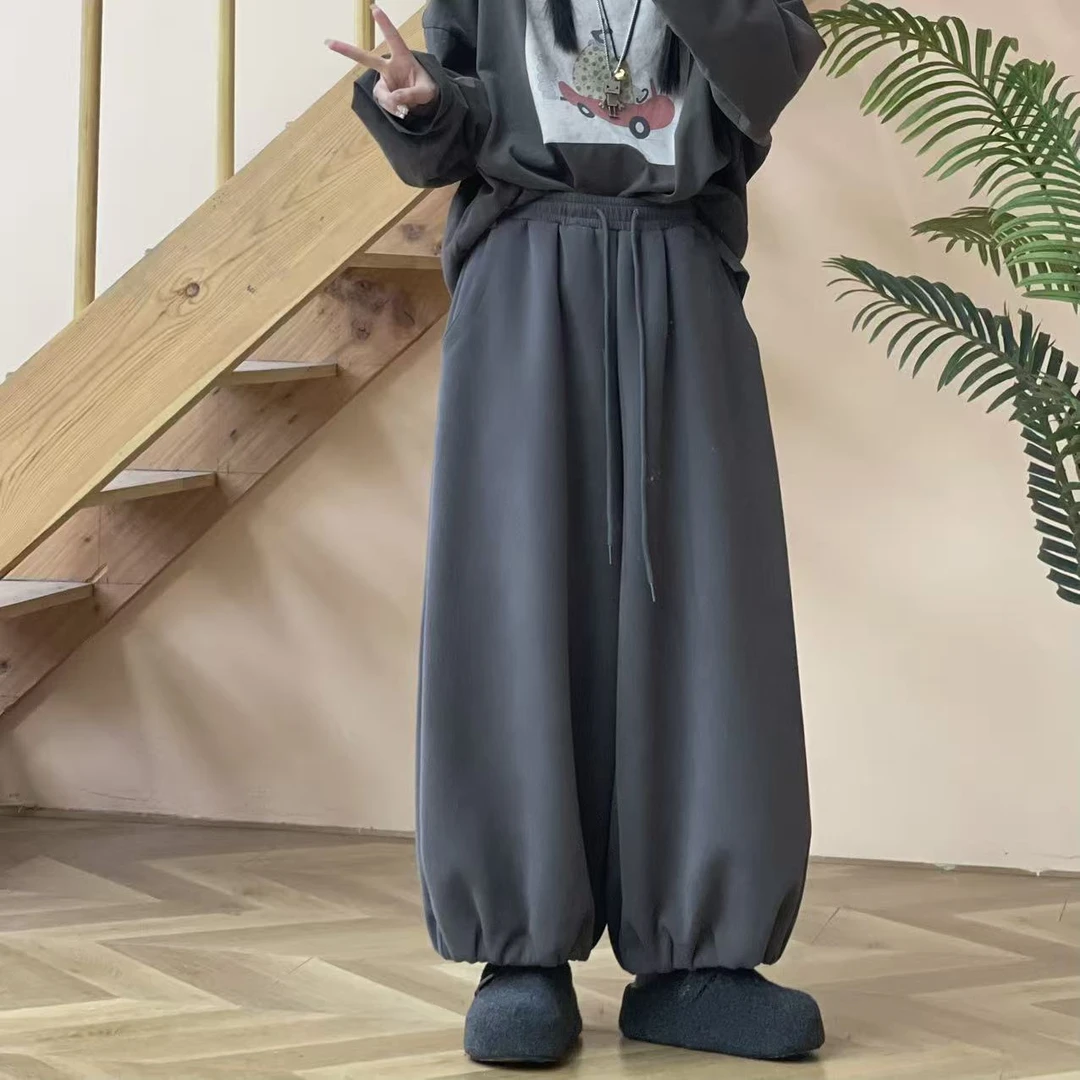 冬季新款纯色慵懒风宽松版加厚卫裤阔腿裤961738款