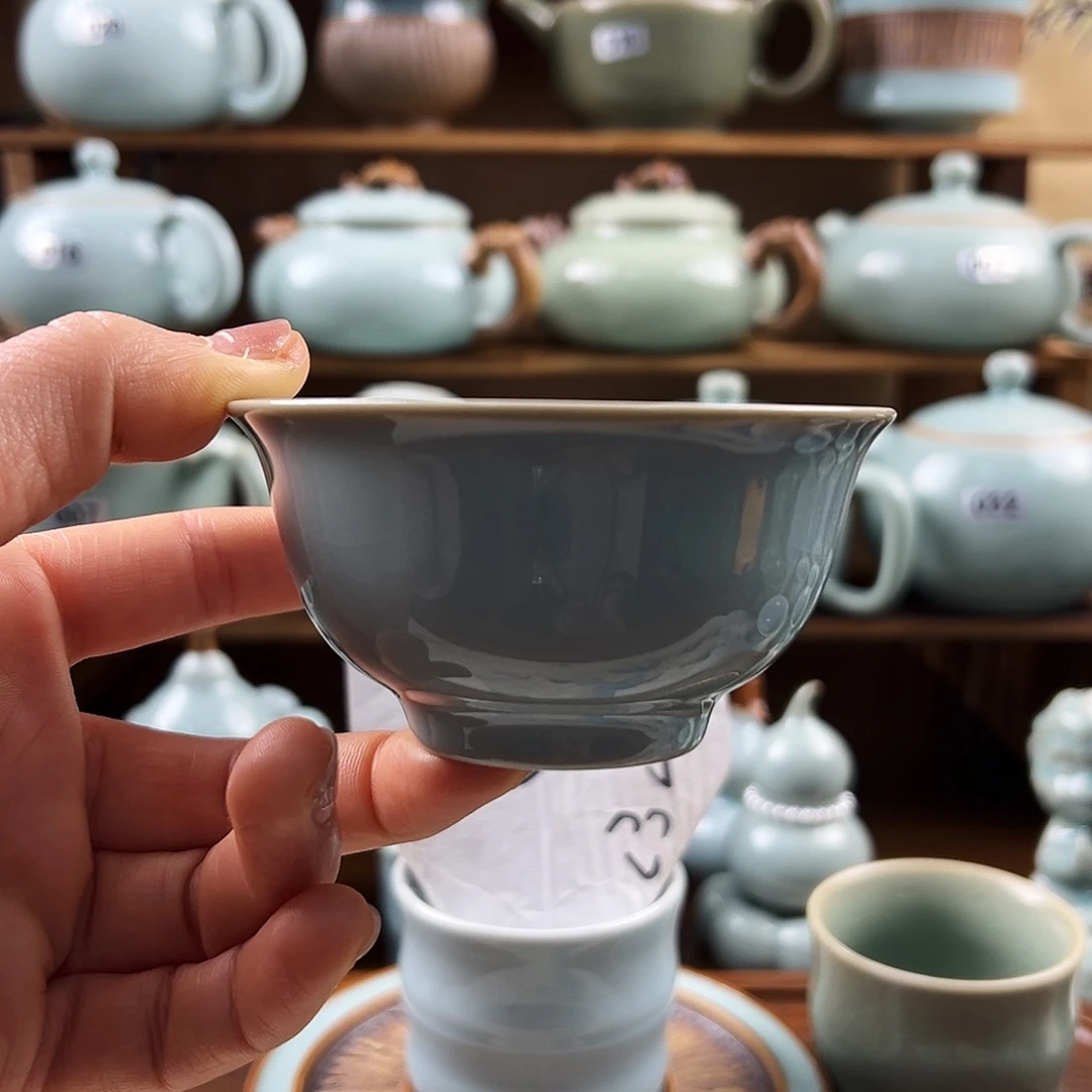 天青釉水手工压手杯福利