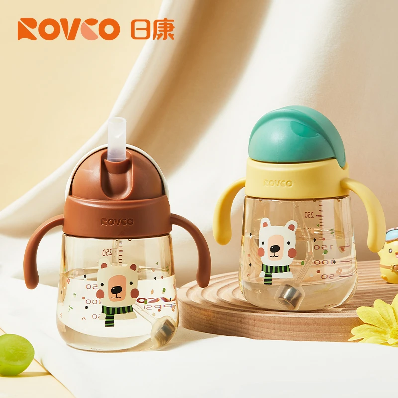 日康儿童吸管杯牛奶杯宝宝学饮杯重力球吸管杯PPSU防呛防漏耐摔