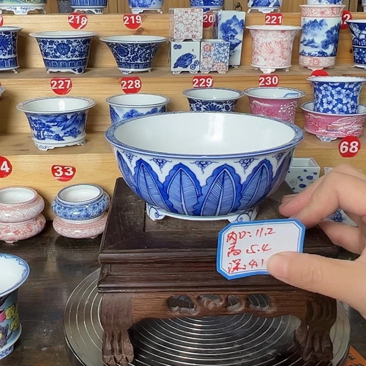 墨茶手绘陶瓷花盆