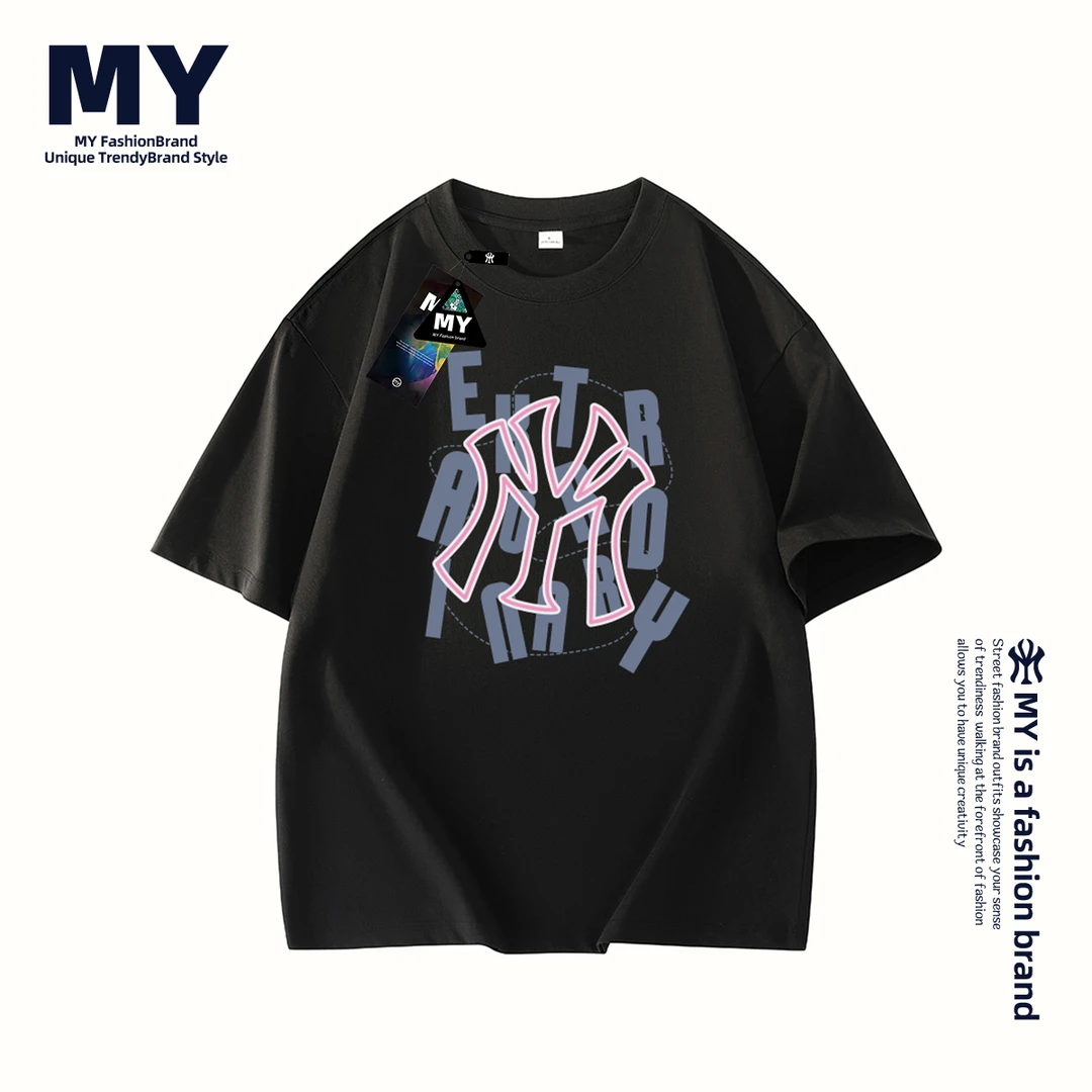 100%纯棉短袖t恤男夏季百搭潮流宽松半袖夏款圆领上衣印花体恤t