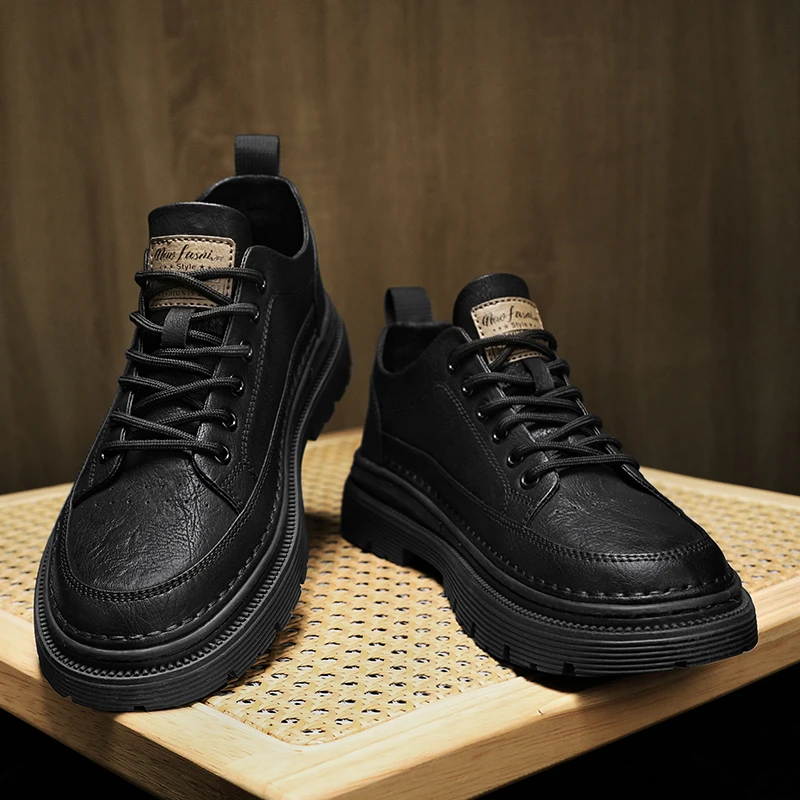 东方骆驼男鞋秋季英伦商务正装男士休闲皮鞋工作运动黑色百搭板鞋