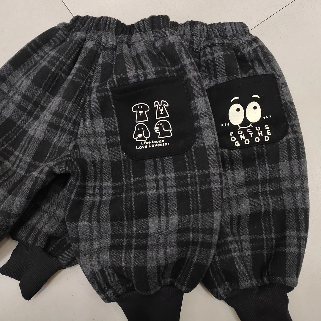 男女童冬季加绒格子休闲裤加厚保暖束脚百搭洋气中小童长裤子