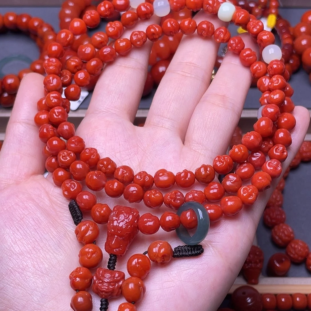 南红玛瑙未镶嵌云南保山锦红弥勒笑佛佛珠7MM
