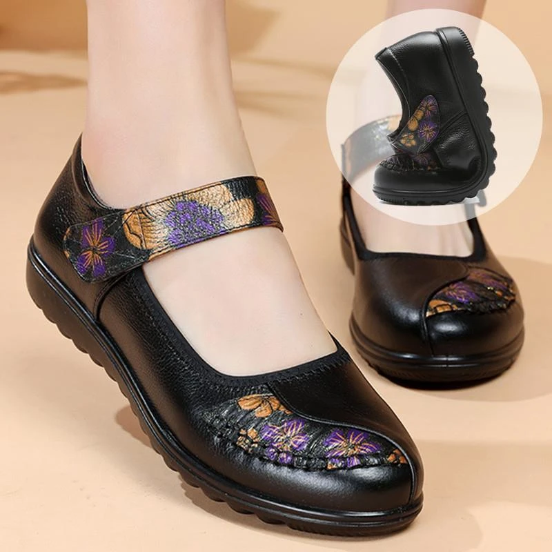 春夏真皮老年妈妈鞋软底防滑奶奶鞋小码5060岁妈妈软底防滑豆豆鞋