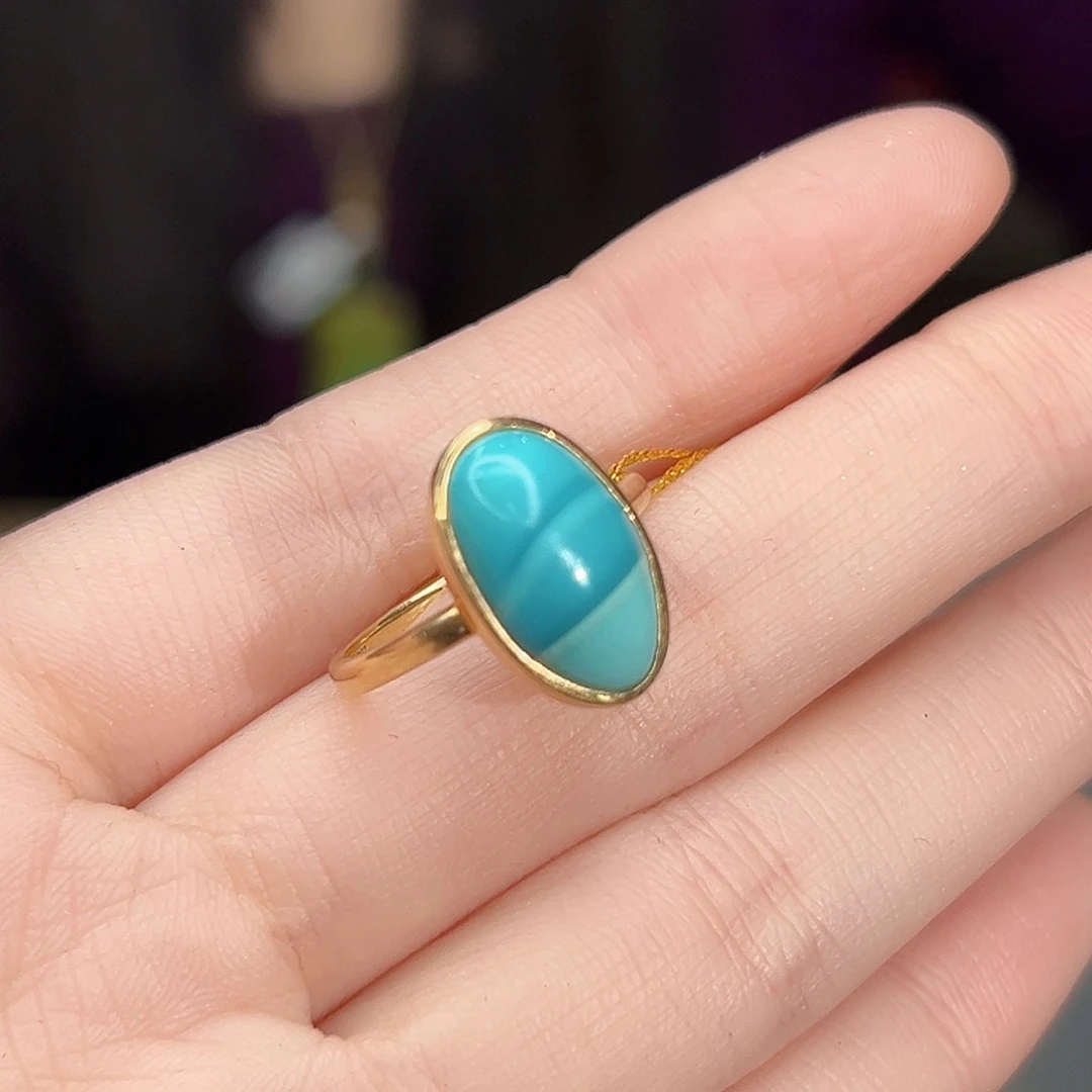 绿松石珠宝奇石18K金镶嵌咩*