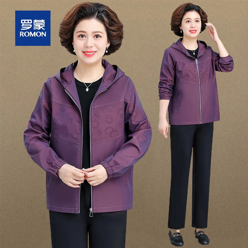 罗蒙50多岁妈妈秋装外套洋气中老年人女春秋季上衣夹克奶奶装风衣