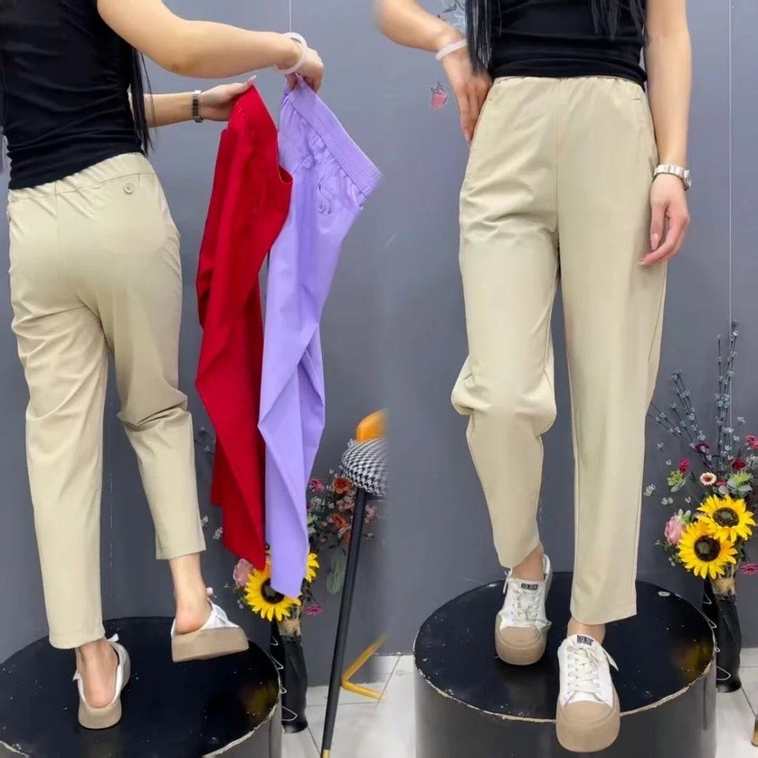 夏季新款小个子九分弹力哈伦裤高腰显瘦薄款休闲裤牛奶丝小脚9016