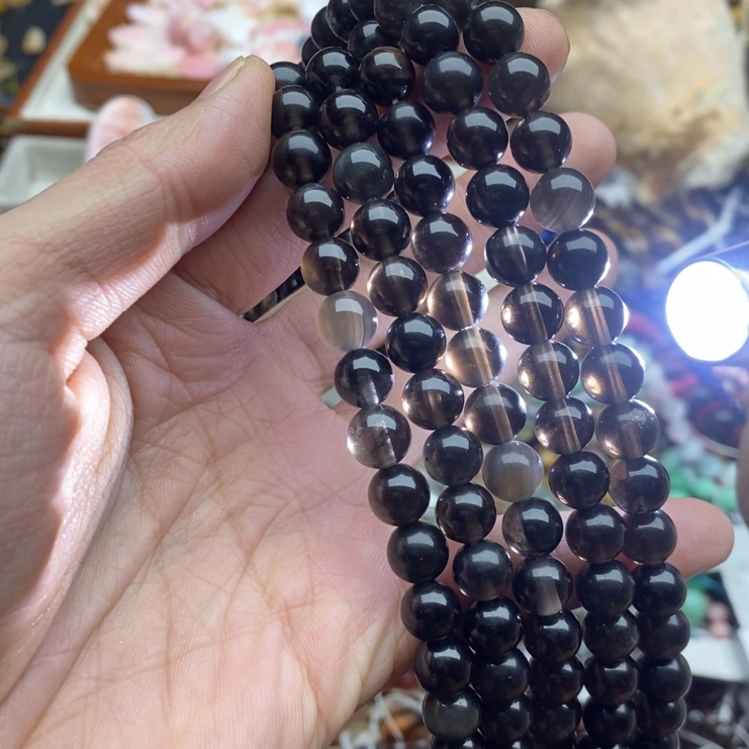 玛瑙/玉髓未镶嵌珠宝半成品一条天然8mm半透冰曜石圆珠