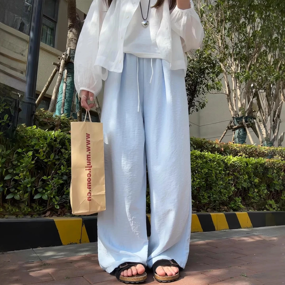 梨型身材奶芙山本裤女夏季薄款大码胖mm高腰宽松垂感阔腿裤休闲裤