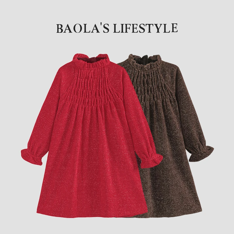 【新年战袍】韩系时尚洋气复古秋冬款中大童女孩加厚连衣裙-H0210