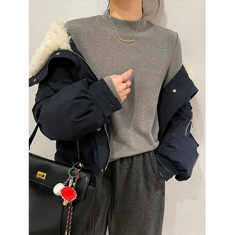 半高领打底衫女秋冬韩版修身立领内搭长袖T恤纯色百搭显瘦上衣服