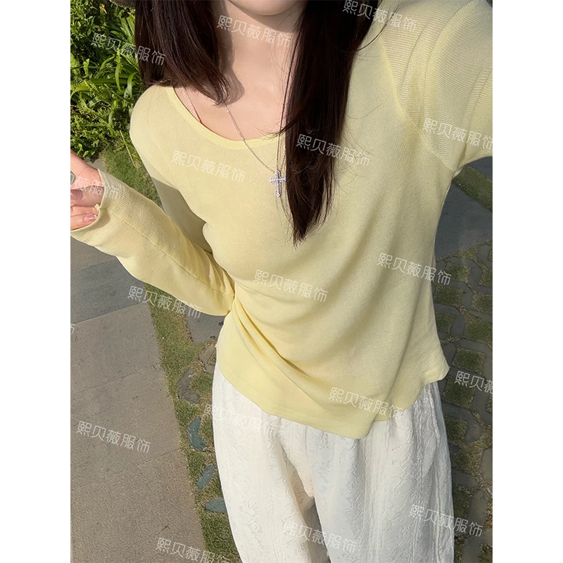 熙贝薇 【心机girl】欧货洋气百搭圆领蕾丝拼接后背绒衫 G7213