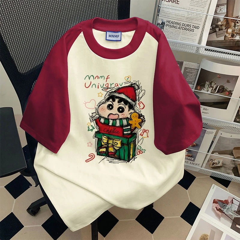 日系蜡笔小新夏季纯棉短袖插肩男女童装休闲中大童上衣ins#V6365