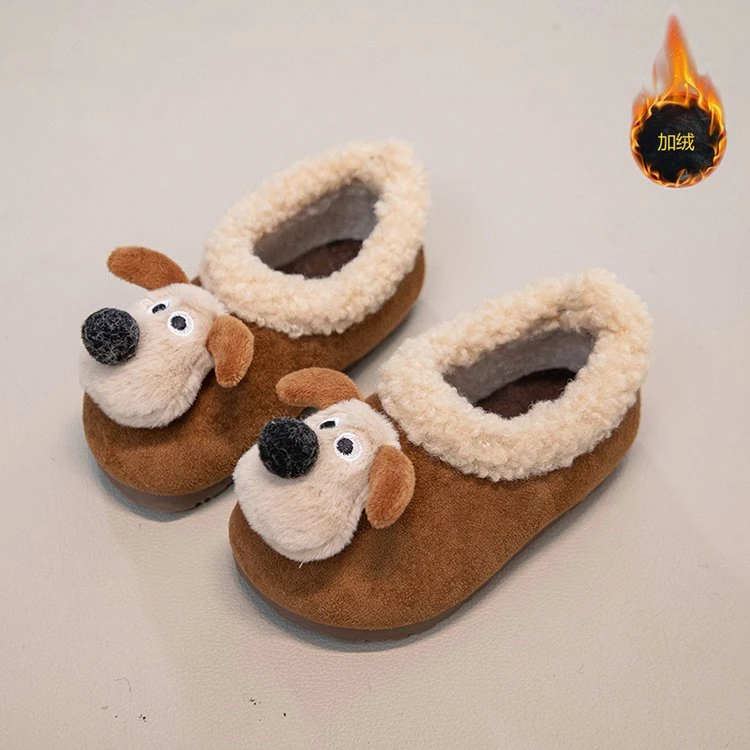 儿童卡通加绒勃肯鞋冬季2025新款女童小狗棉鞋公主小宝宝鞋毛毛鞋
