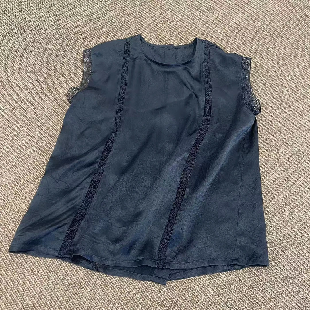 FUJIA STYLE新款韩版简约纯色无袖拼接花边衬衫C8311