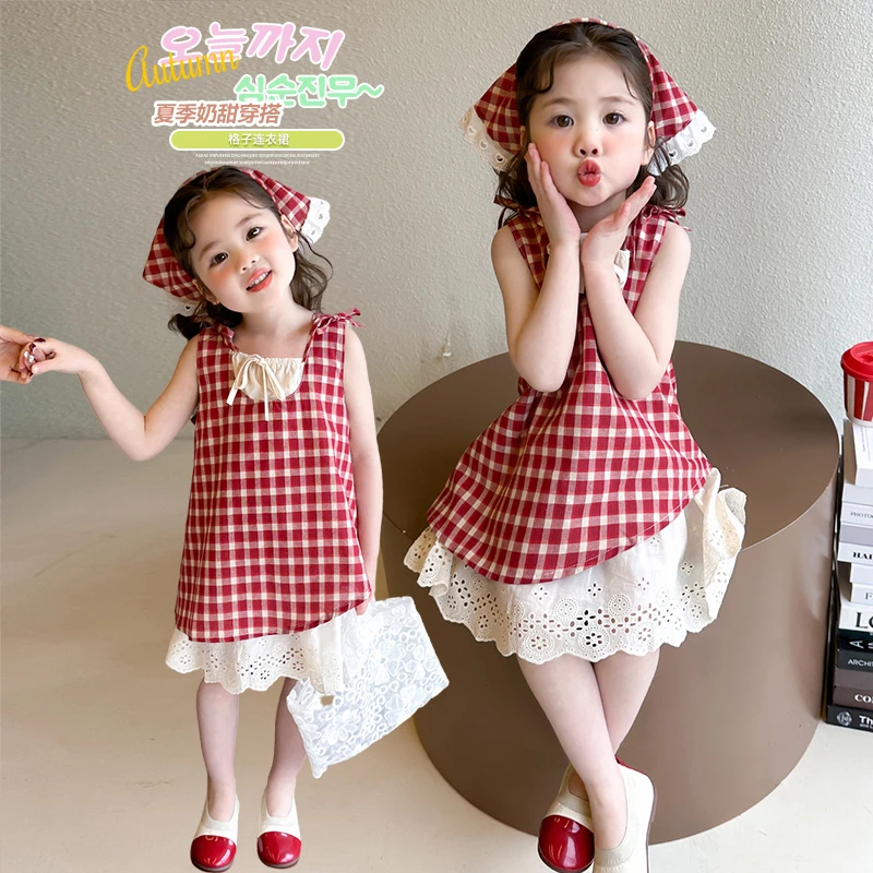 女童连衣裙夏装2025新款儿童夏季洋气格子背心裙女孩宝宝公主裙子