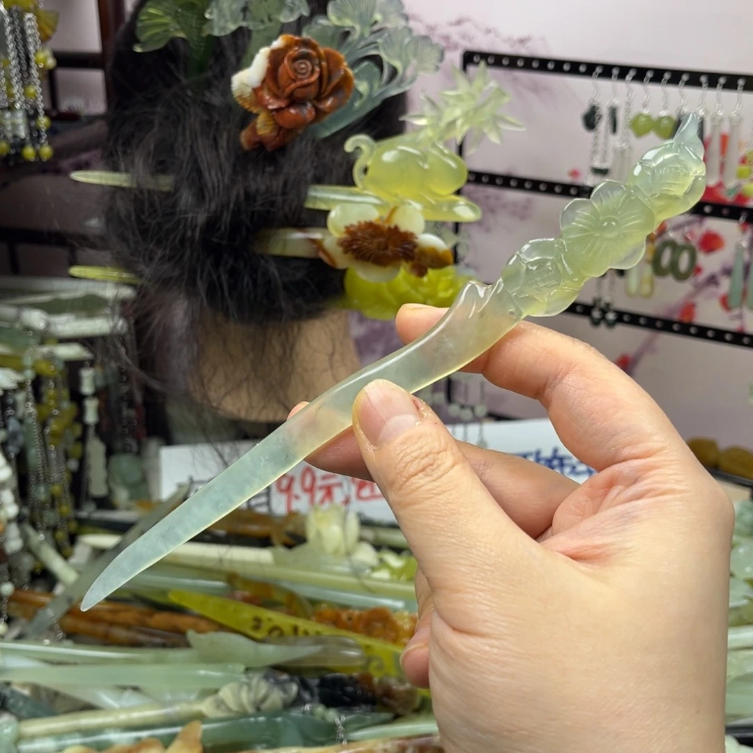 岫玉未镶嵌发饰长度20厘米左右