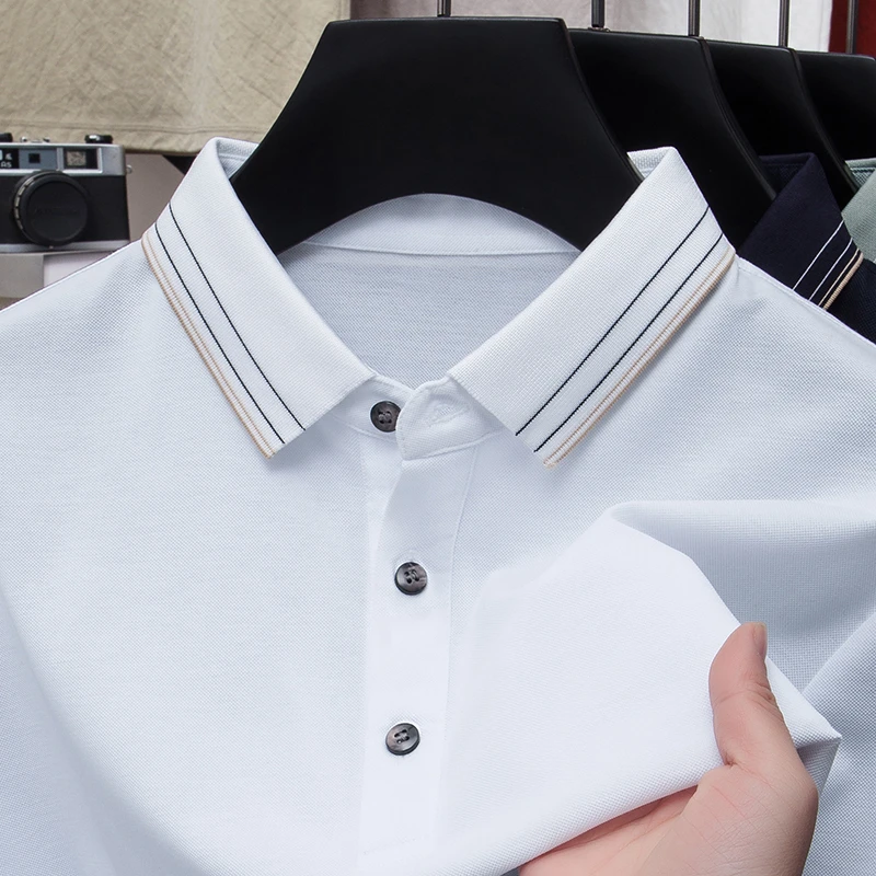 桑蚕丝+莱赛尔棉男士T恤短袖中年夏季休闲POLO衫时尚透气薄款上衣