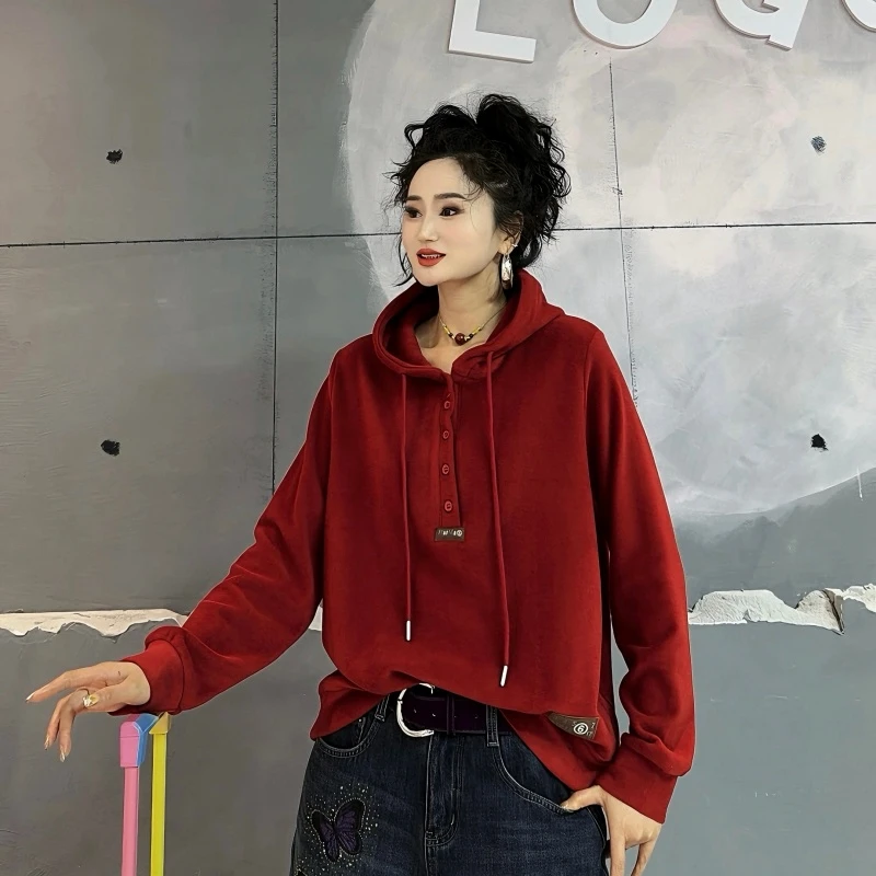 【亿火】秋冬新款时尚百搭连帽常规款宽松纯色韩版卫衣G12-24102