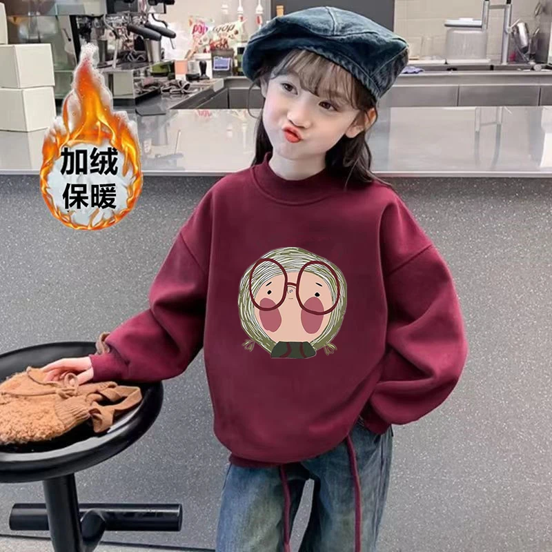 女童加绒卫衣秋冬超好看大童装洋气加厚衣服女孩上衣儿童冬装洋气
