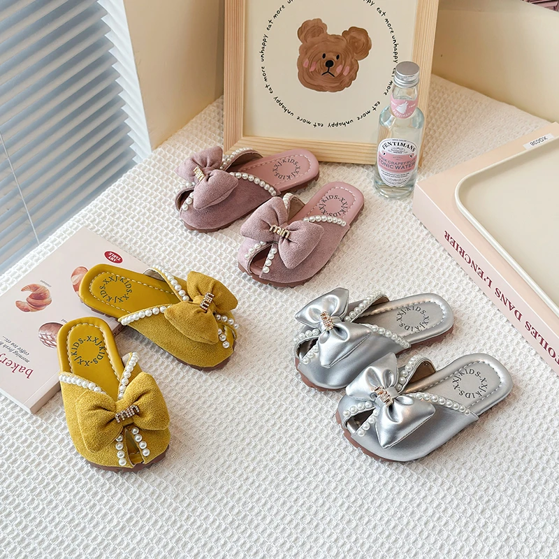 女童时尚拖鞋2025夏季新款韩版时尚儿童包头蝴蝶拖鞋
