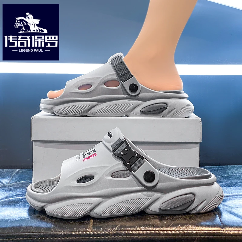传奇保罗正版一字拖男夏季外穿厚底凉鞋男士外出开车两用运动拖鞋