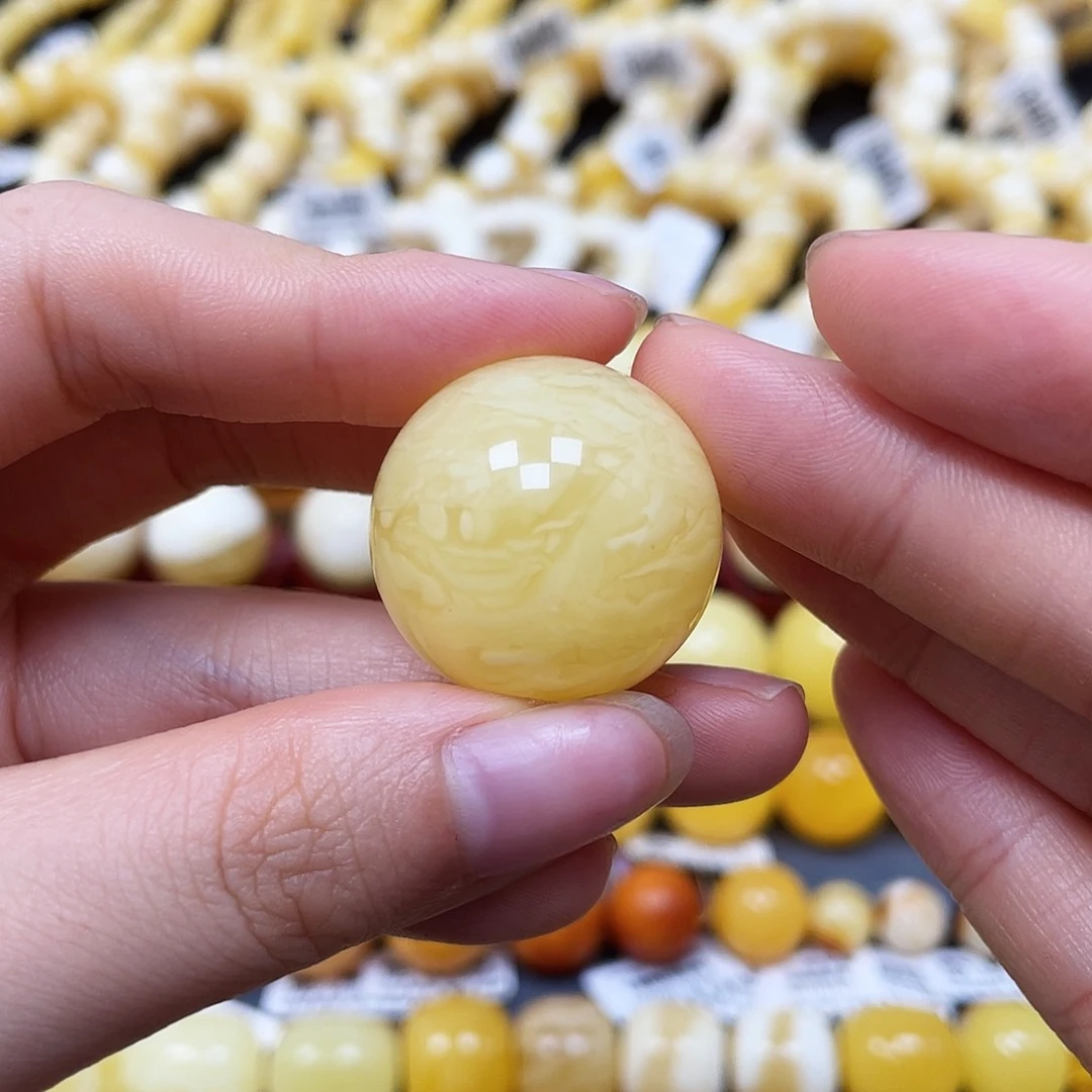 未镶嵌蜜蜡裸石圆珠25mm花粉