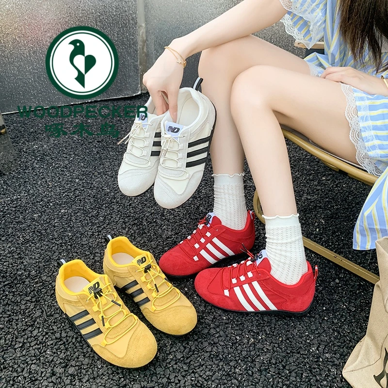 啄木鸟德训鞋女款2025新款夏季软底阿甘鞋小白鞋平底百搭休闲运动