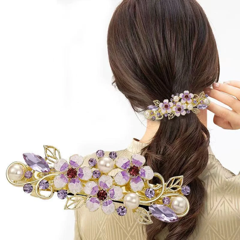 横夹发卡高级感后脑勺大号发量多优雅气质盘发水钻弹簧顶夹