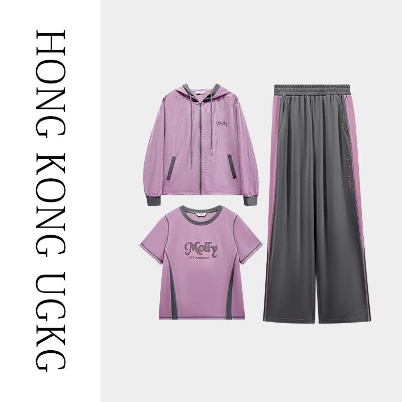 香港UGKG中老年防晒衣女2025秋装品牌运动套装夏季薄款外套三件套