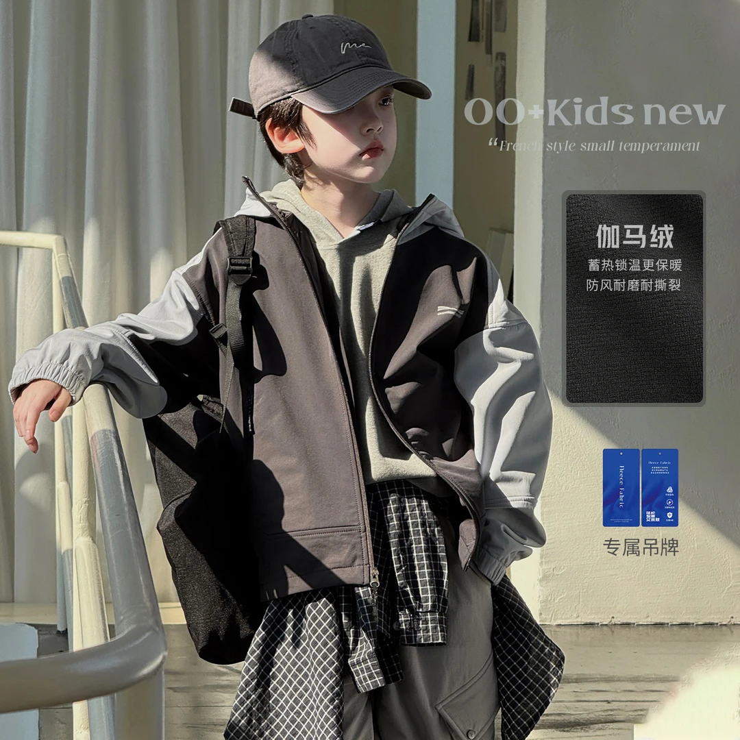 【猎风】源源家童装男童连帽外套2025儿童加绒风衣中大童上衣冬2