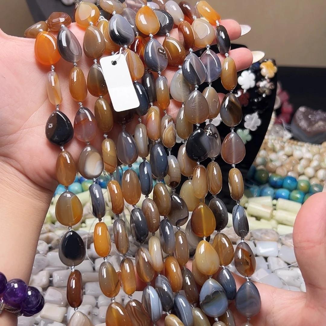 玛瑙/玉髓合金珠宝半成品d338 14*19m 水滴玛瑙一条