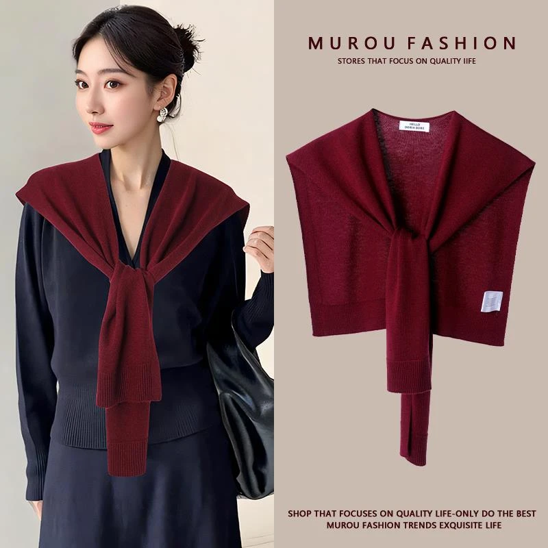 春秋薄款空调房安可拉酒红针织羊毛披肩外搭女2025新款百搭护肩颈