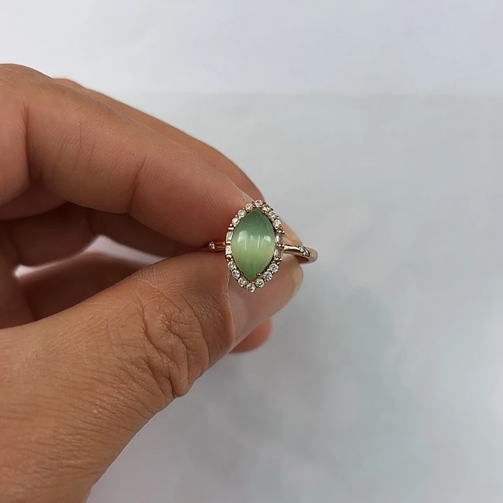 银S925镶嵌戒指和田玉（碧玉）洁**1