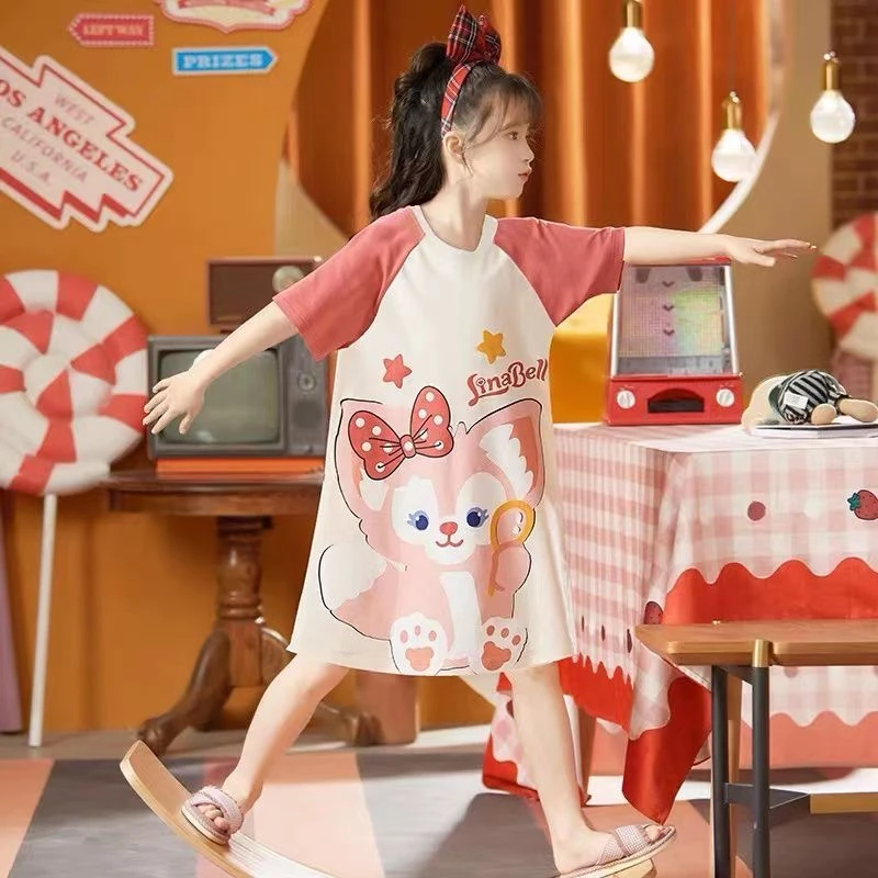 2025新款女童睡衣夏季短袖薄款睡裙中大童小女孩卡通洋气家居服
