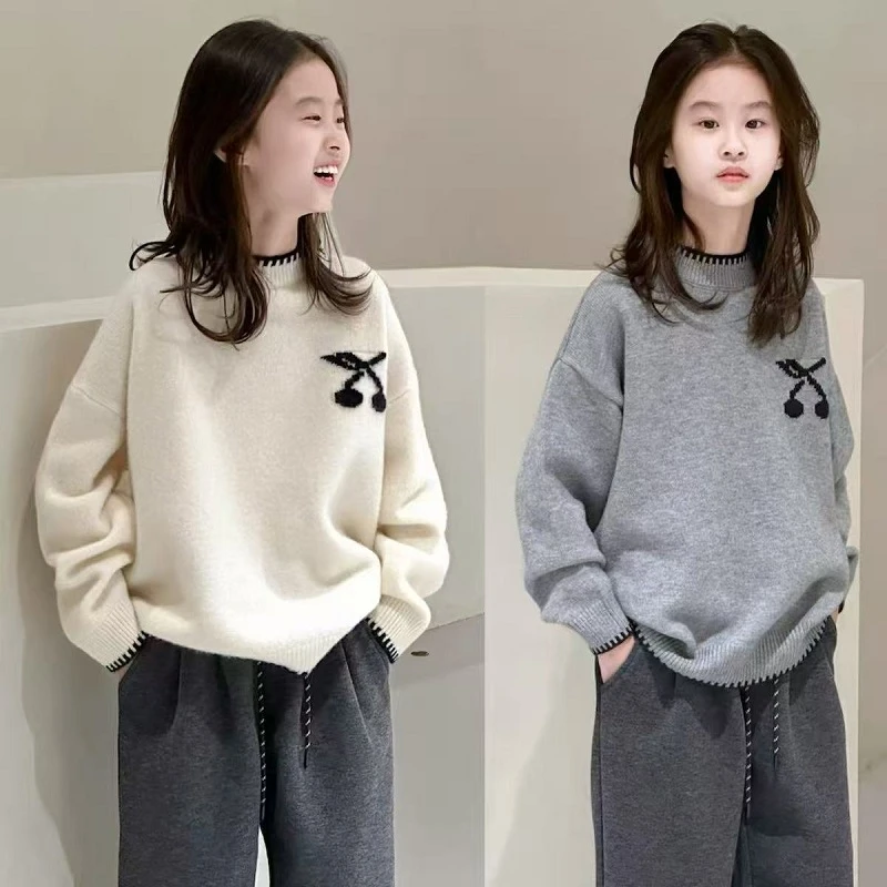 女童秋冬毛衣加厚2025新款韩版简约休闲上衣中大童洋气秋季针织衫