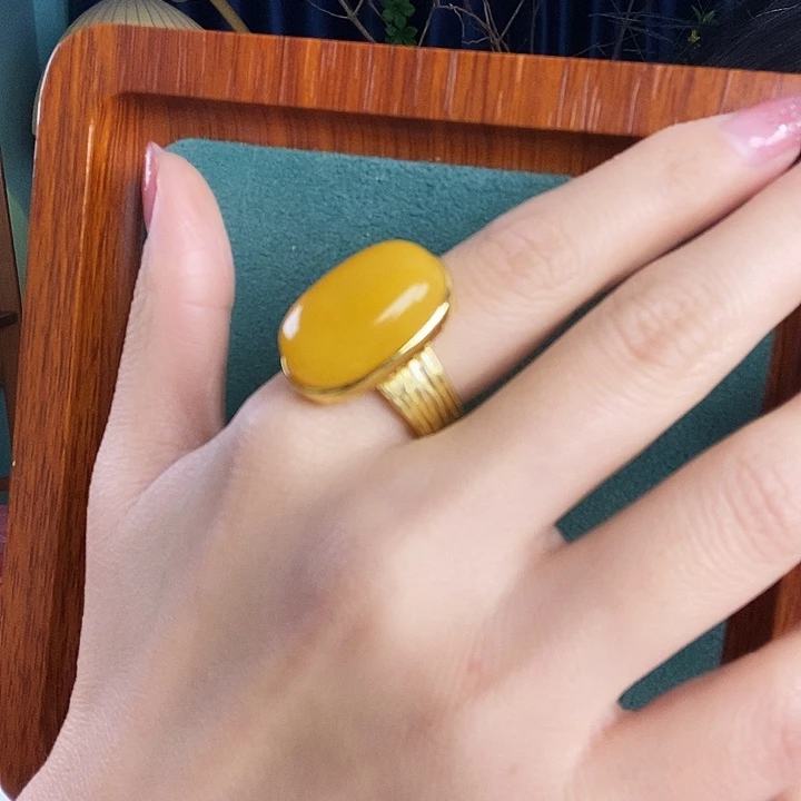 蜜蜡银S925镶嵌戒指戒指