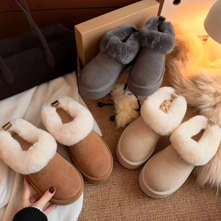 时尚雪地靴保暖加厚秋冬短筒毛球雪地靴浅口雪地靴一脚蹬懒人棉靴