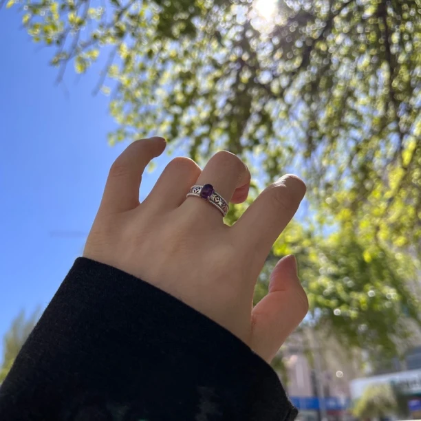 925银戒指 925银戒指 紫 时尚轻奢设计感活口可以调节大小