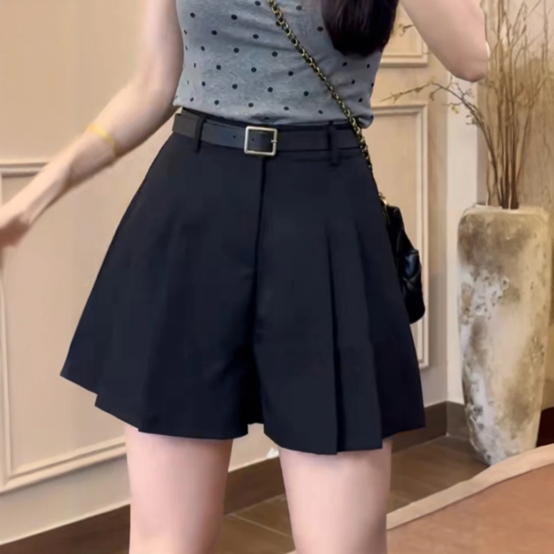黑色西装短裤女夏季2025年新款时尚高腰显瘦薄款a字外穿阔腿热裤