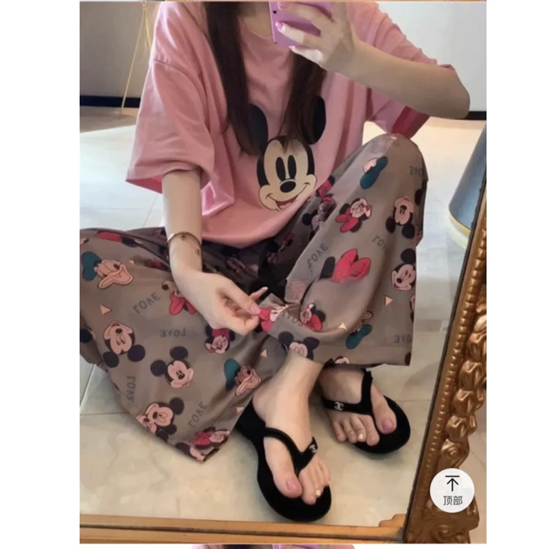 睡衣女夏季新款纯棉短袖长裤家居服颜色以实物为准（大耳朵米奇）