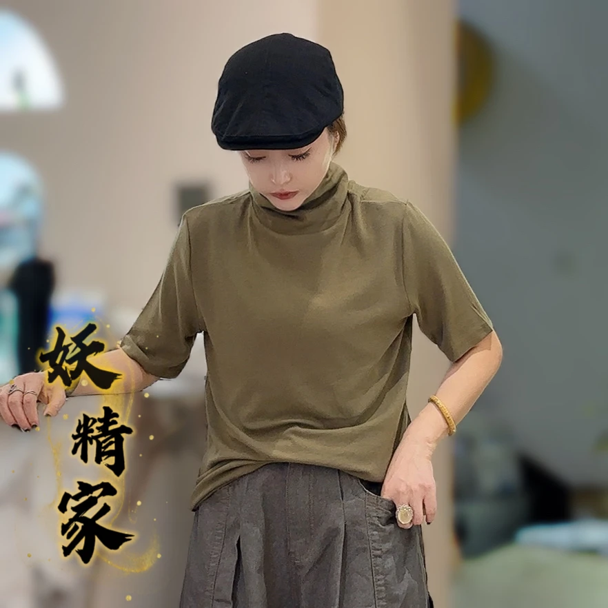 80271【妖精家】新款韩版宽松圆领设计感洋气百搭短袖T恤