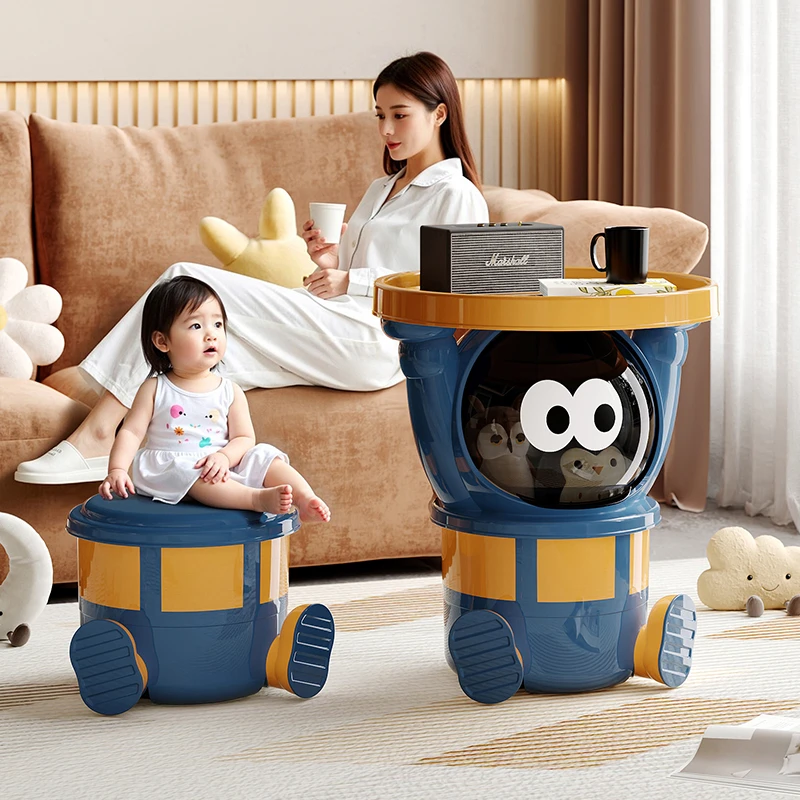 博仕奥防尘收纳箱玩具加厚收纳桶移动茶几儿童凳子小型卡通床头柜