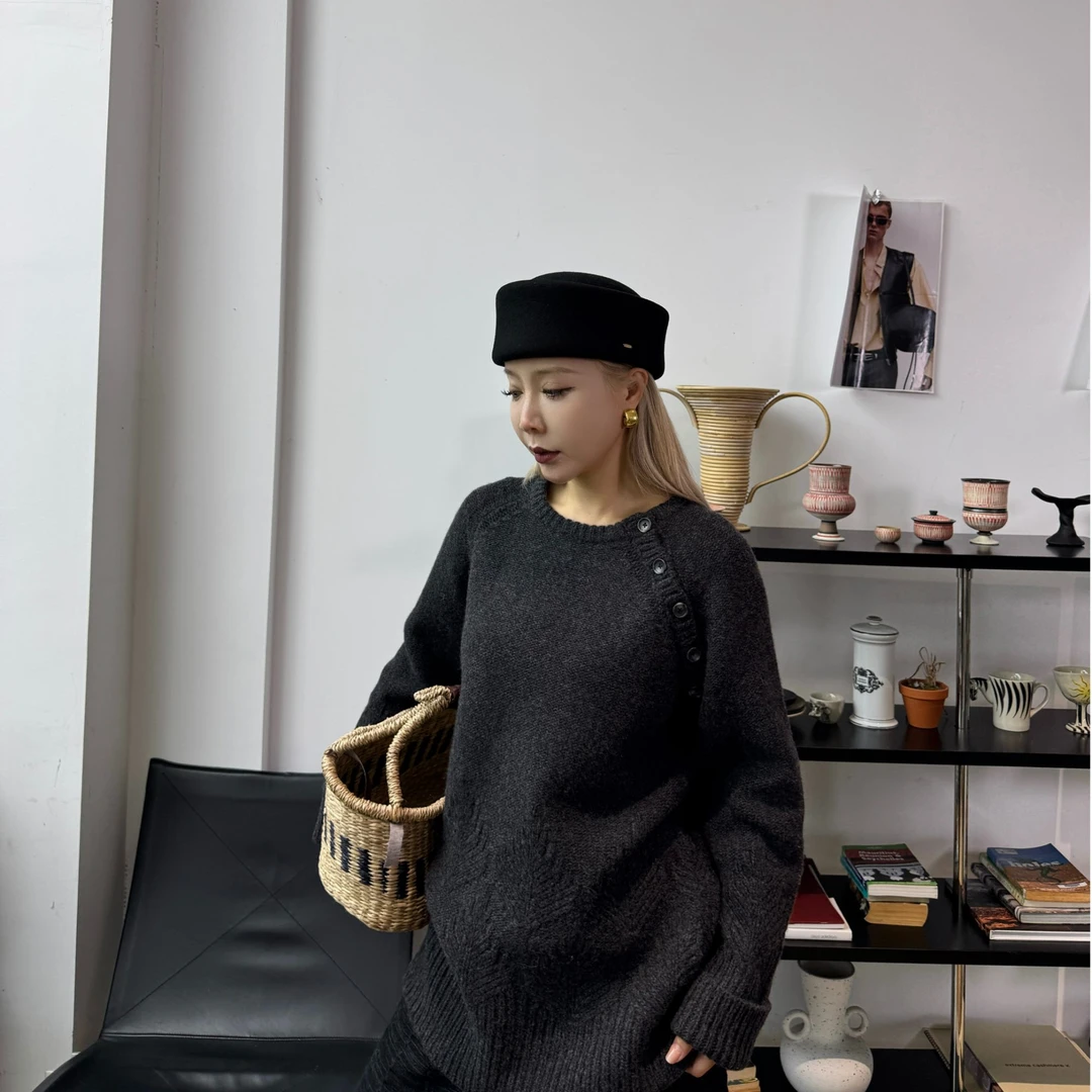 【SWAYING KNIT】25AW SW25AW1T18C354斜开襟羊毛上衣